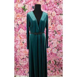Holiday Forest Green Velour Feel Gown with Belt Size XL